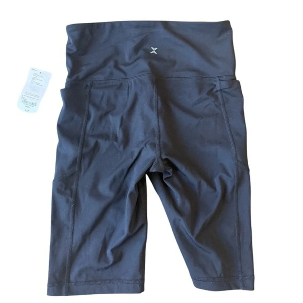 Xersion‎ Womens High Rise Bike Shorts Black Fitted Athletic Pockets Small NWT